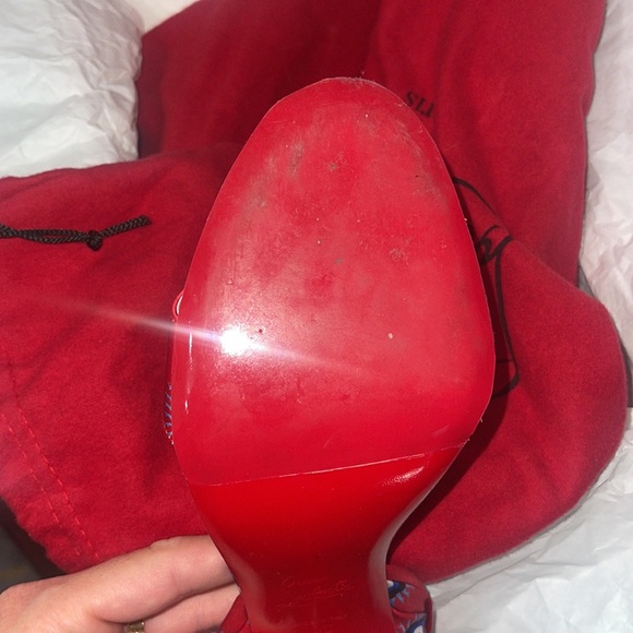 CHRISTIAN LOUBOUTIN Bandra 140 Napa Black Leather Peep Toe Pump Sz 40 - Picture 16 of 16